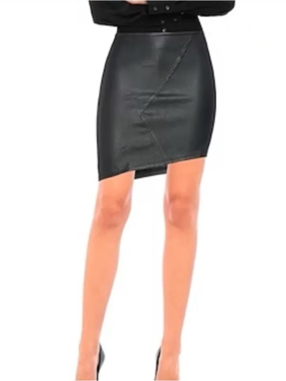 ba&sh Black 100% lamb Leather Chevron Detail Mini Skirt size S NWT